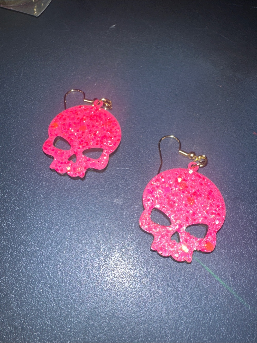 Pink Glitter Skull Drop Earrings - Women Accessories